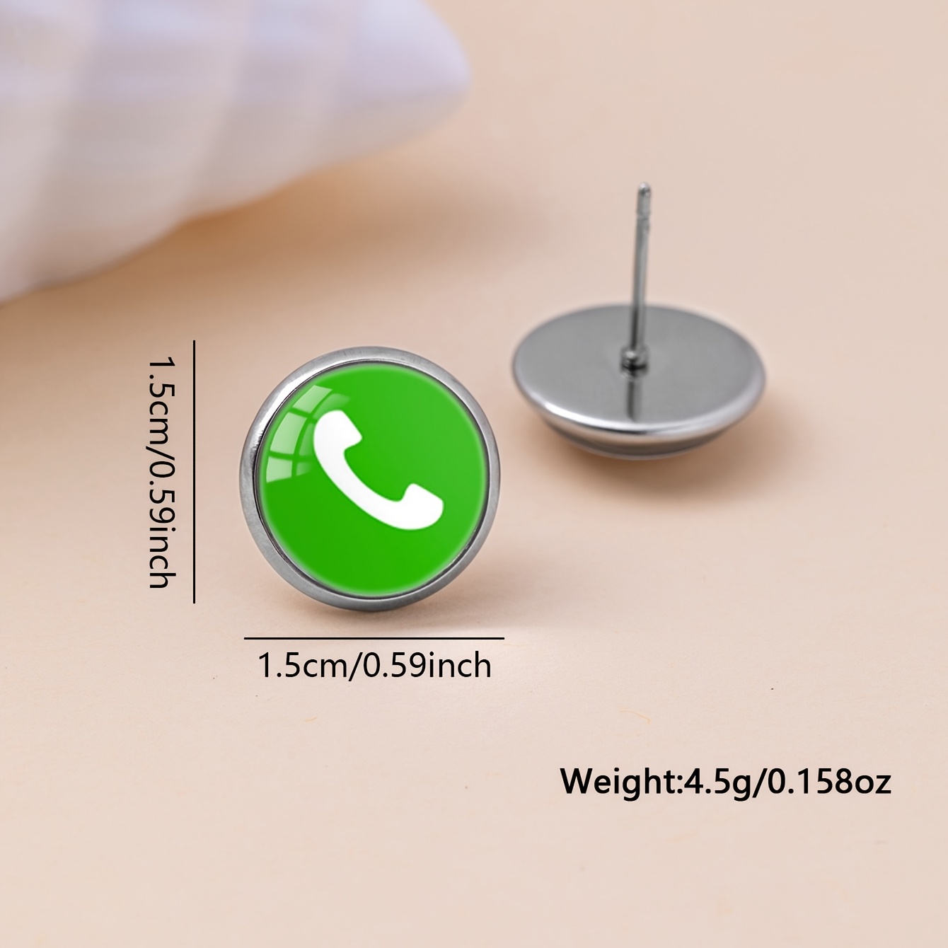 Red and Green Answer/Hang-Up Button Round Ear Studs